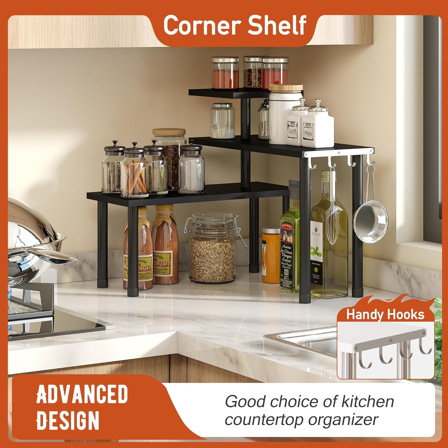 Organizer Tables, Organization, Moveable Corner Shelf for Kitchen, Bathroom , Spice Rack , Coffee Area, Dresser Table -3 Tier Organizer Tables, Organization, Moveable Corner Shelf for Kitchen, Bathroom , Spice Rack , Coffee Area, Dresser Table -3 Tier